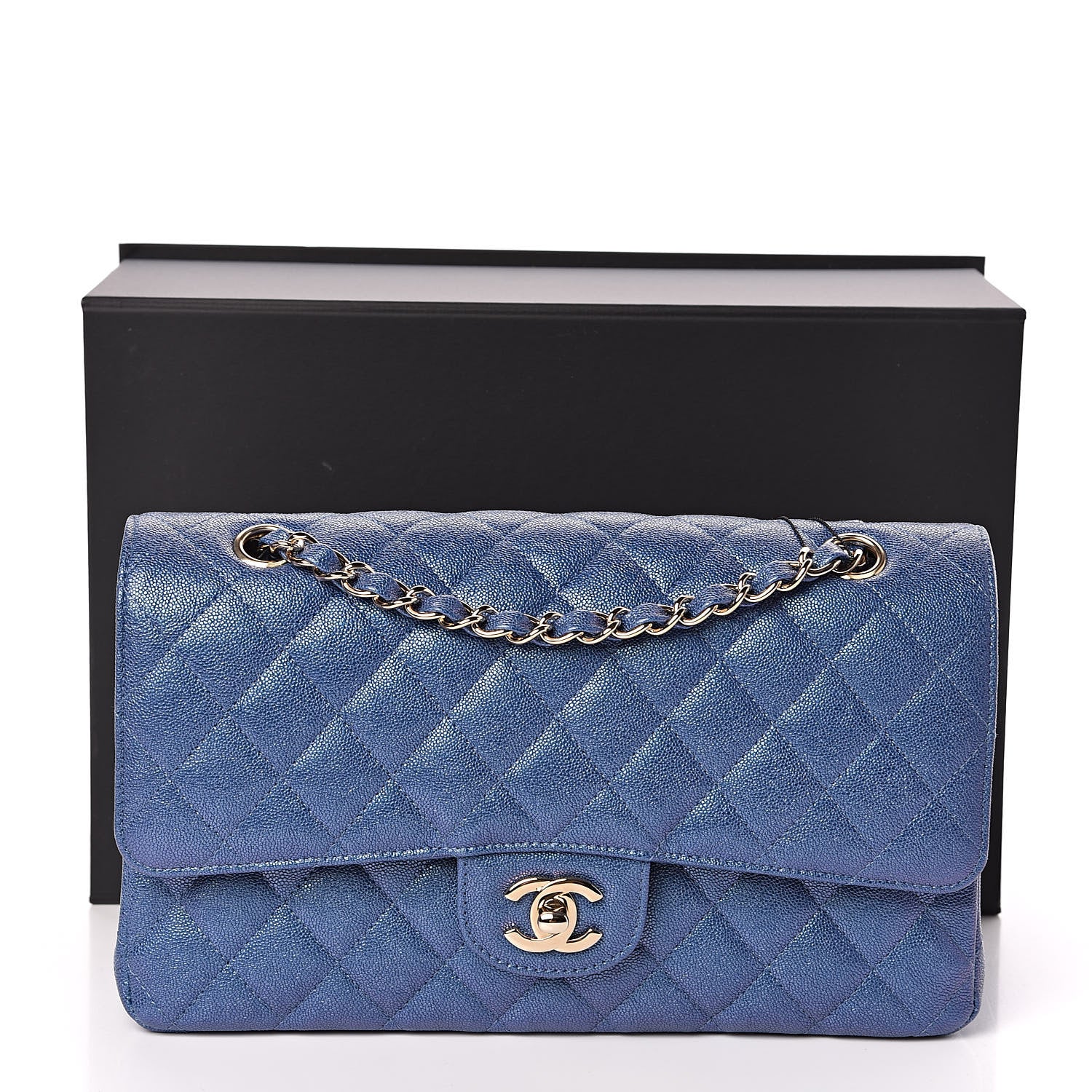 Chanel Iridescent Caviar Quilted Medium Double Flap Dark Blue 11 of 11