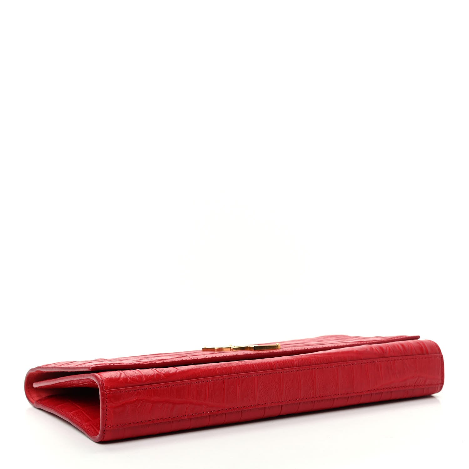 Saint Laurent Calfskin Crocodile Embossed Classic Monogram Cassandre Clutch Red 4 of 7