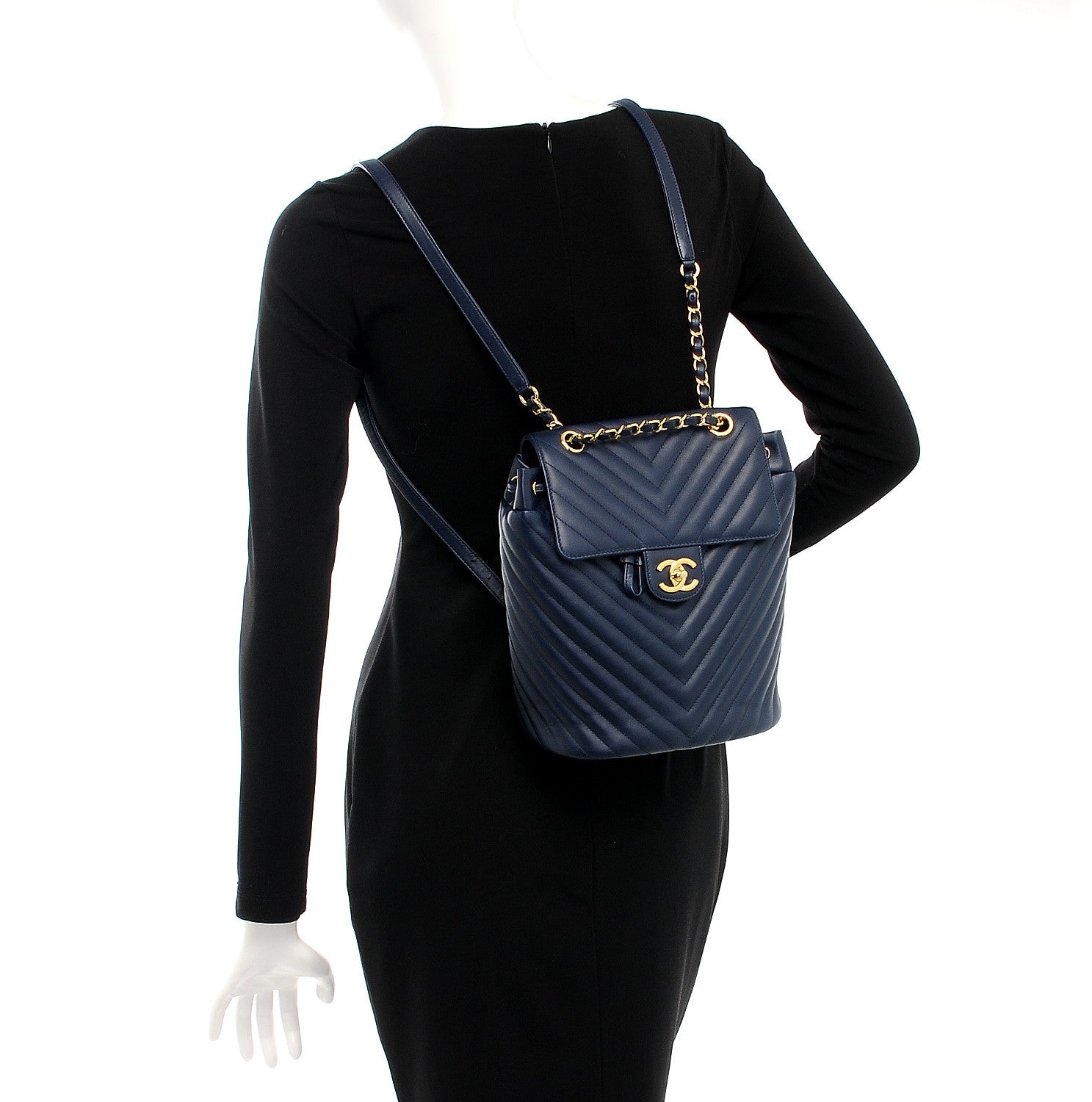 Chanel Calfskin Chevron Quilted Small Urban Spirit Backpack Navy 2 of 7