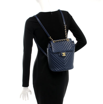 Chanel Calfskin Chevron Quilted Small Urban Spirit Backpack Navy 2 of 7