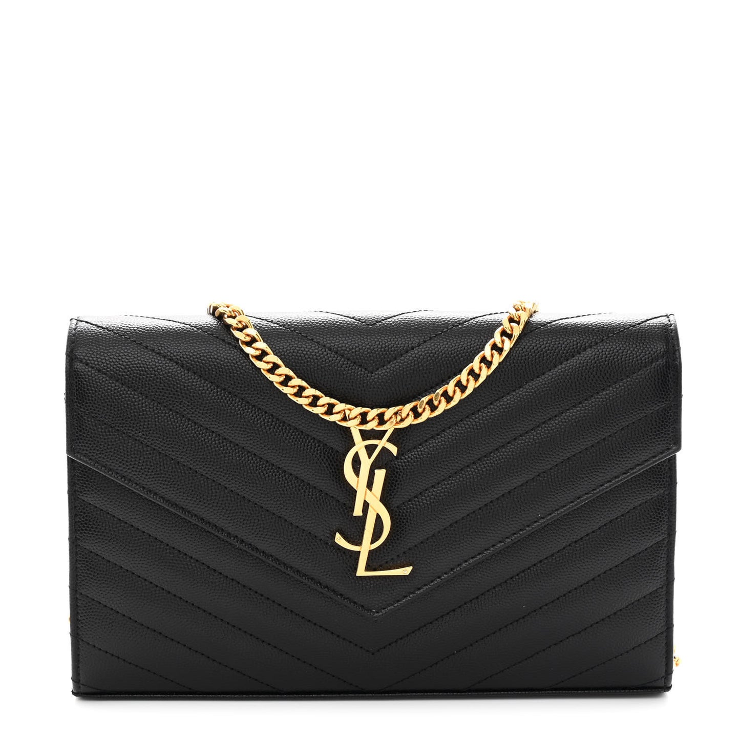 Grain De Poudre Matelasse Chevron Monogram Chain Wallet Black
