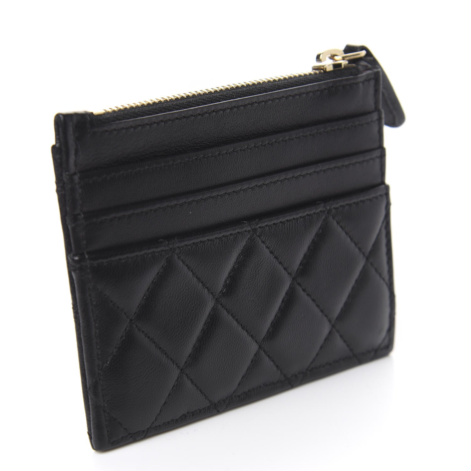 Chanel Lambskin Quilted Zip Card Holder Black 3 of 9