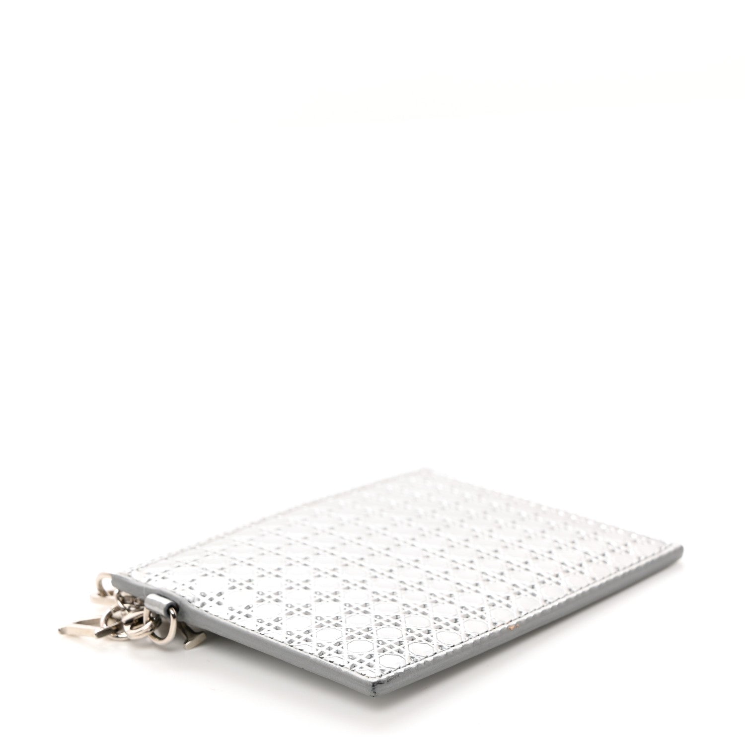 Christian Dior Metallic Patent Micro-Cannage Lady Dior Card Holder Silver 4 of 8