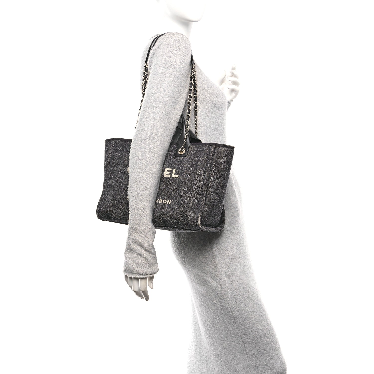 Chanel Denim Small Deauville Tote Dark Blue White Blue White 2 of 10
