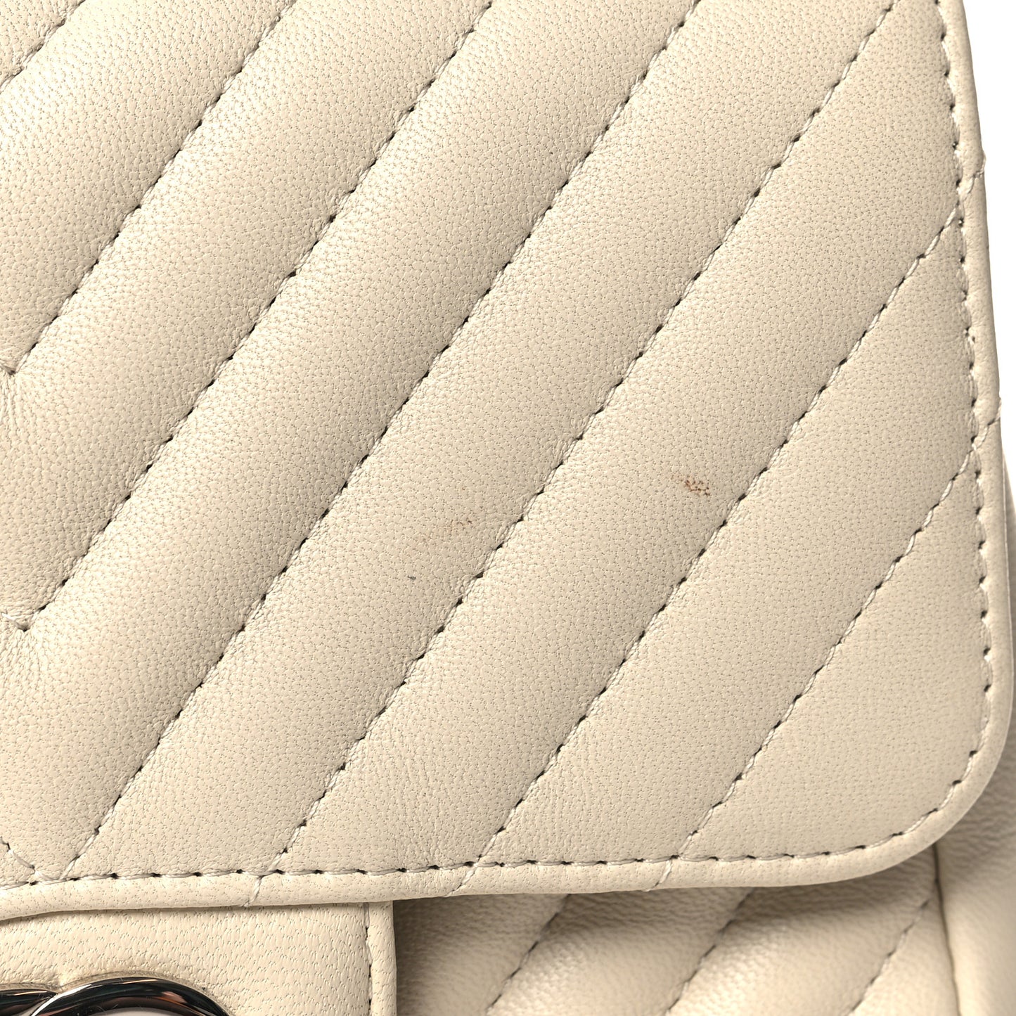 Lambskin Chevron Quilted Mini Square Flap White