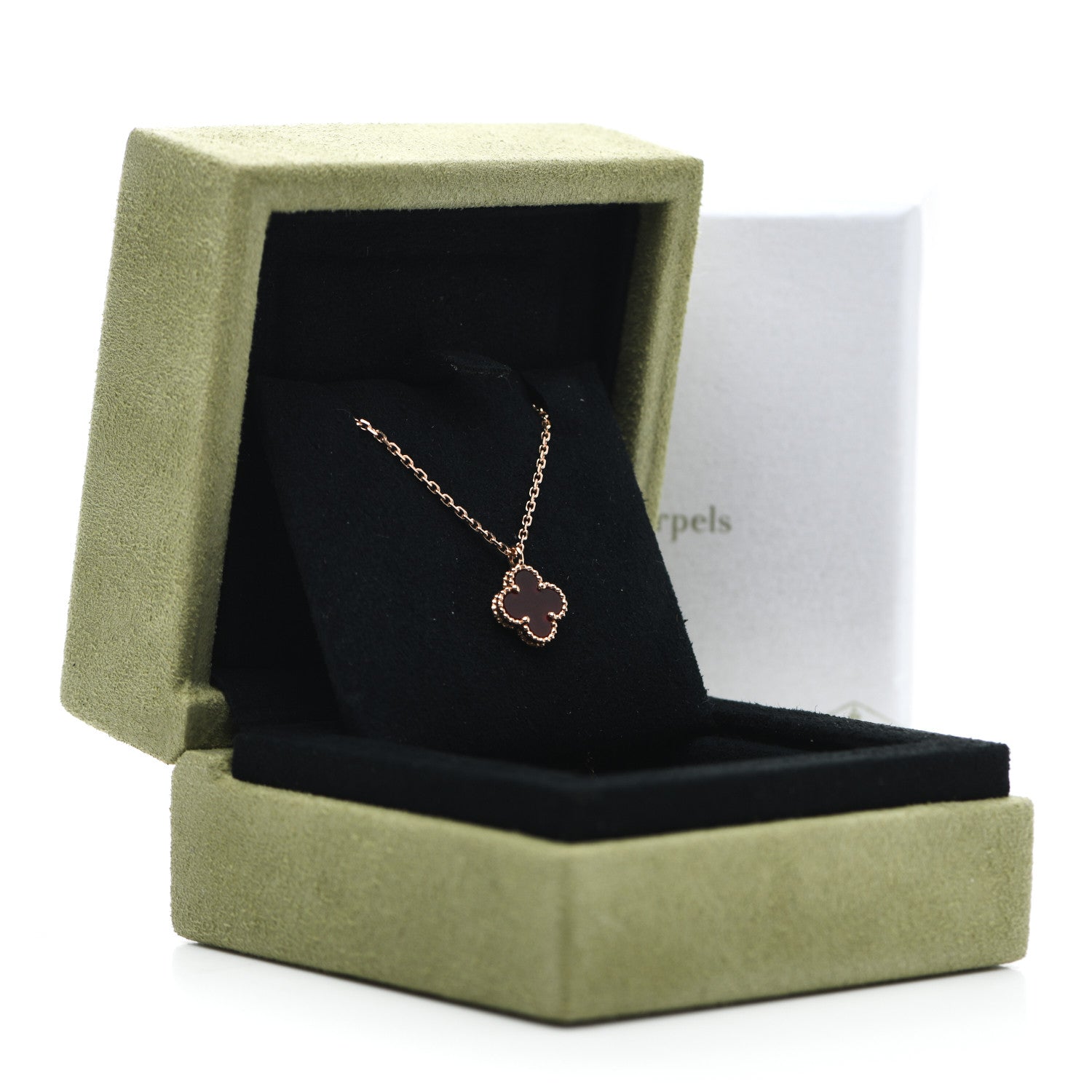 Van Cleef & Arpels 18K Rose Gold Carnelian Sweet Alhambra Pendant Necklace 6 of 6