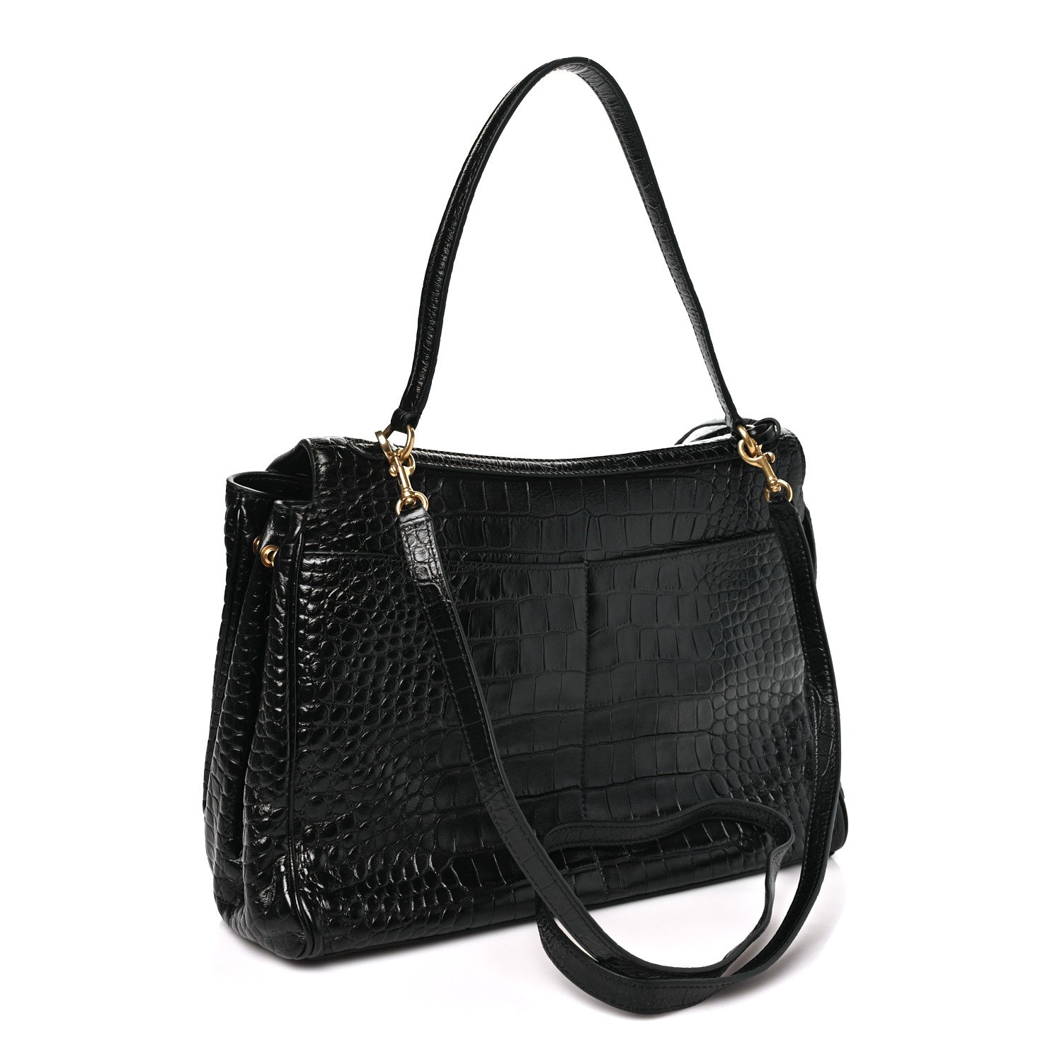 Balenciaga Shiny Calfskin Crocodile Embossed Medium Rodeo Top Handle Handbag Black 2 of 9