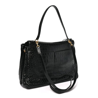 Balenciaga Shiny Calfskin Crocodile Embossed Medium Rodeo Top Handle Handbag Black 2 of 9
