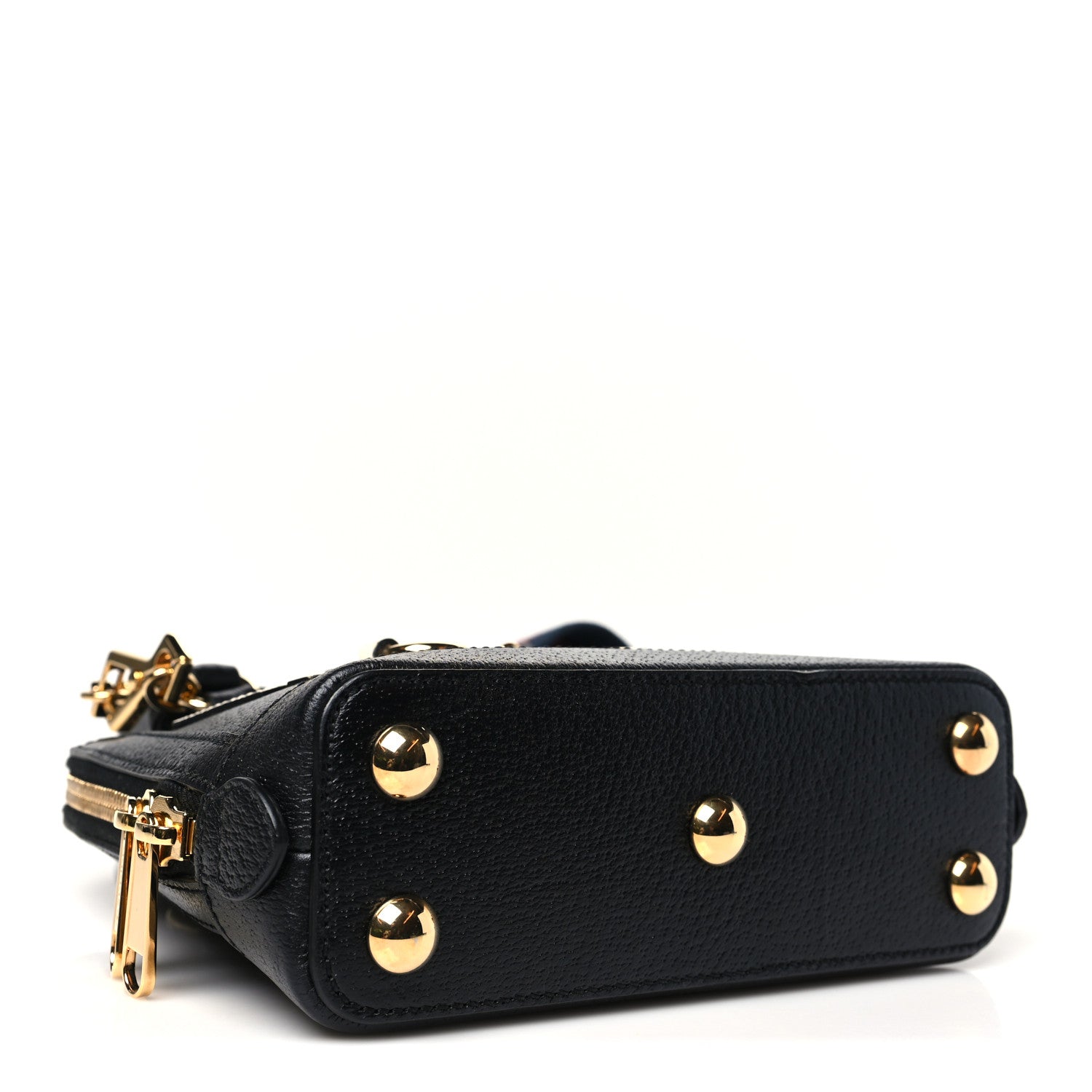 Gucci X ADIDAS Textured Dollar Calfskin Web Trefoil Mini Horsebit 1955 Top Handle Bag Black Off White 4 of 10