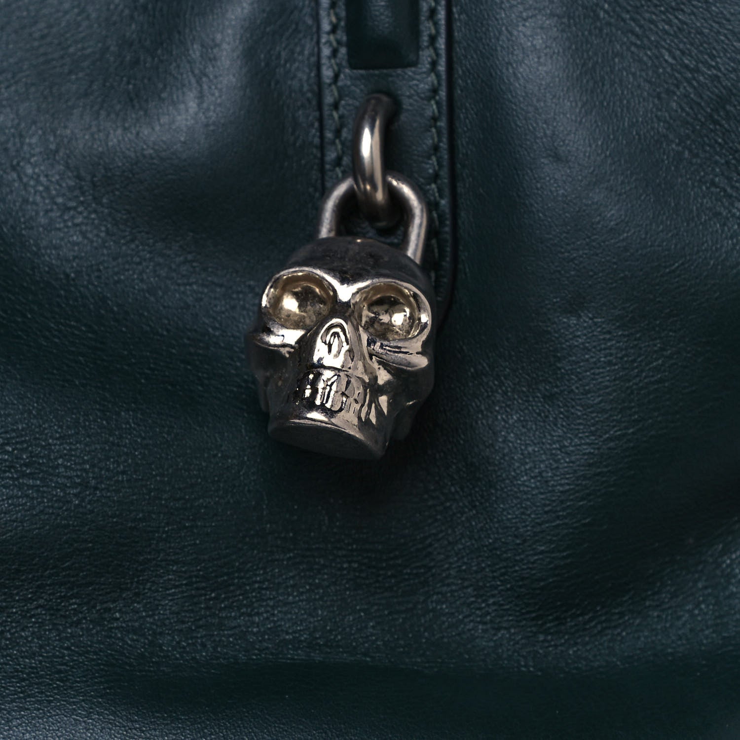 Alexander McQueen Pebbled Calfskin Large Skull Padlock Zip Around Tote Dark Green 26 of 28