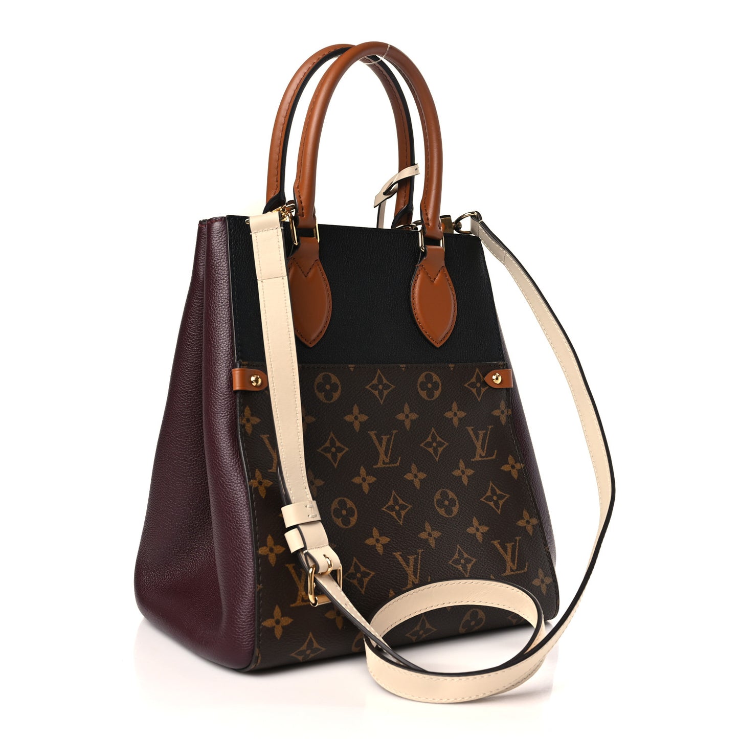 Calfskin Monogram Fold Tote MM Black Wine Cream