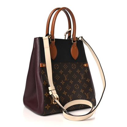 Louis Vuitton Calfskin Monogram Fold Tote MM Black Wine Cream 3 of 9