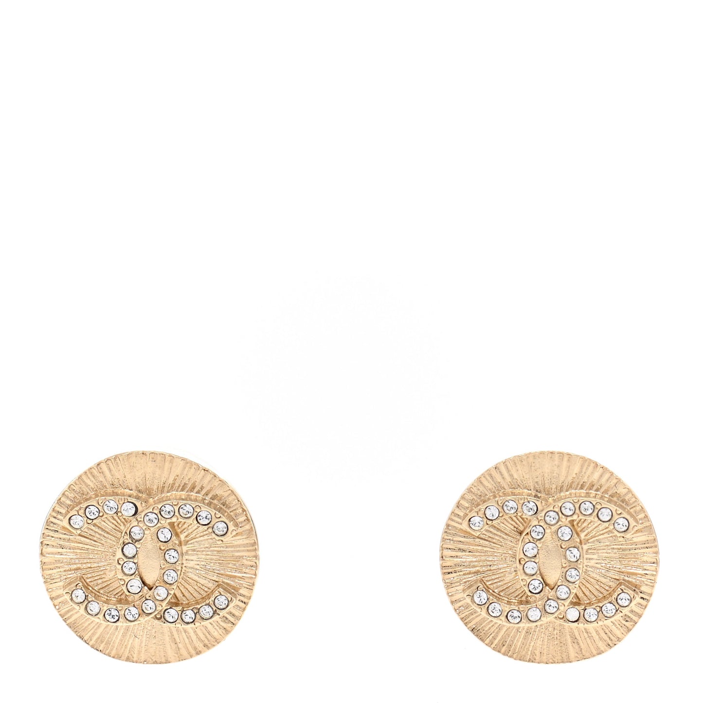 Crystal CC Round Medallion Earrings Light Gold
