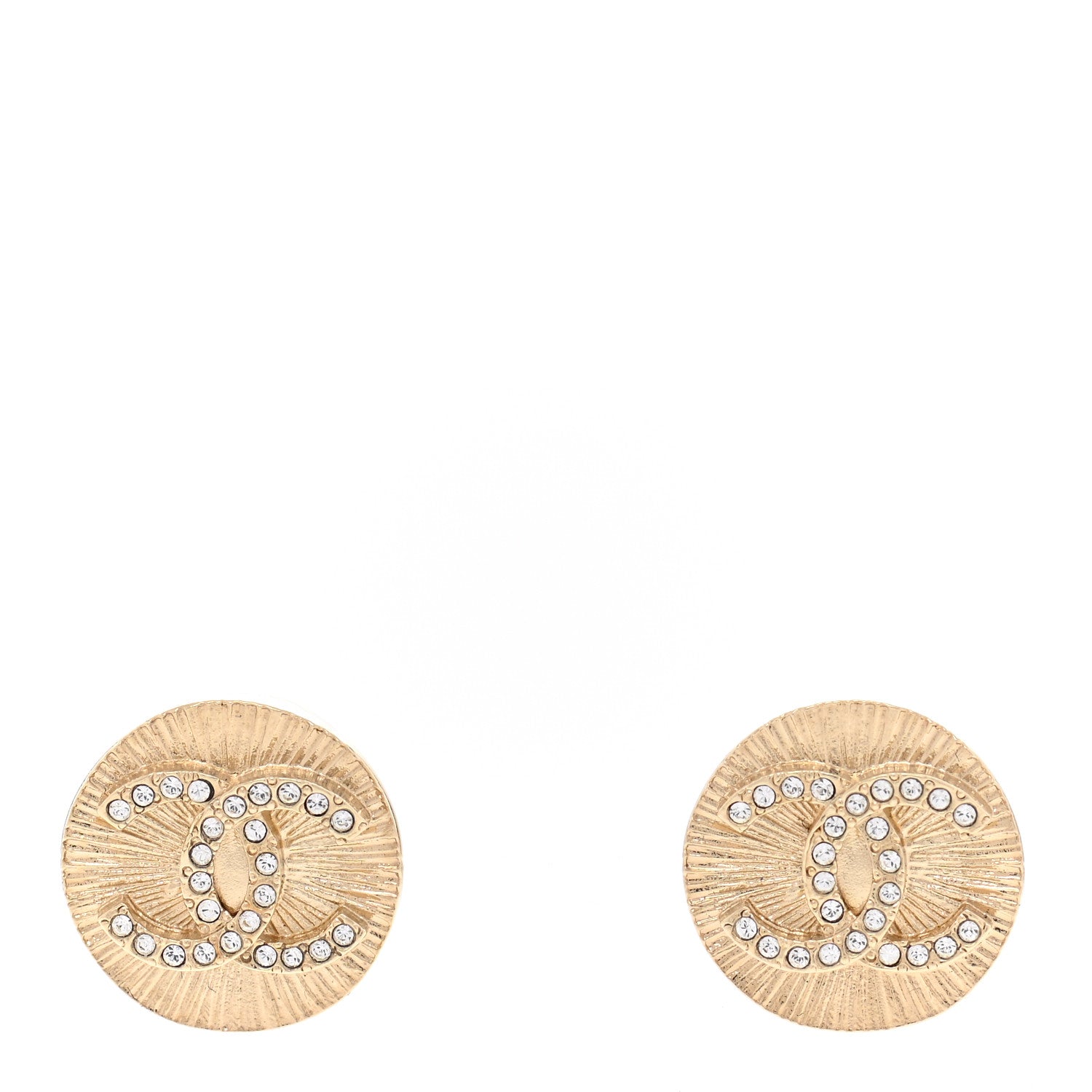 Chanel Crystal CC Round Medallion Earrings Light Gold 1 of 5