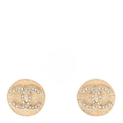 Chanel Crystal CC Round Medallion Earrings Light Gold 1 of 5