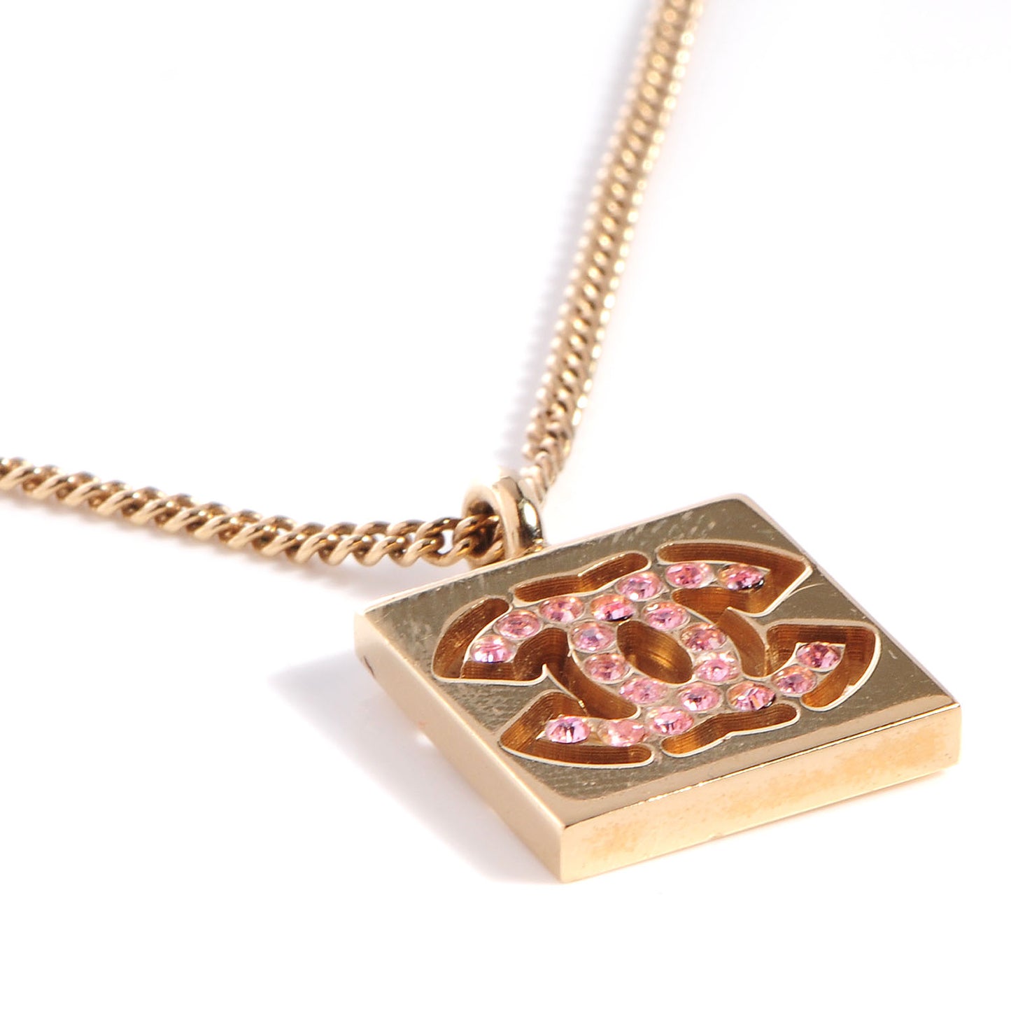 Pink Crystal CC Cutout Necklace Gold