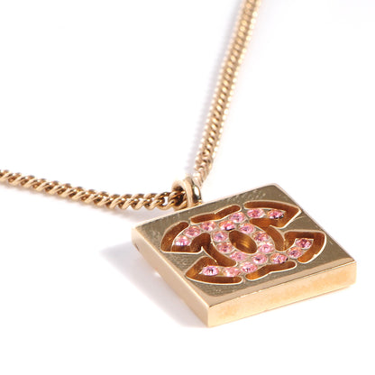 Chanel Pink Crystal CC Cutout Necklace Gold 3 of 5
