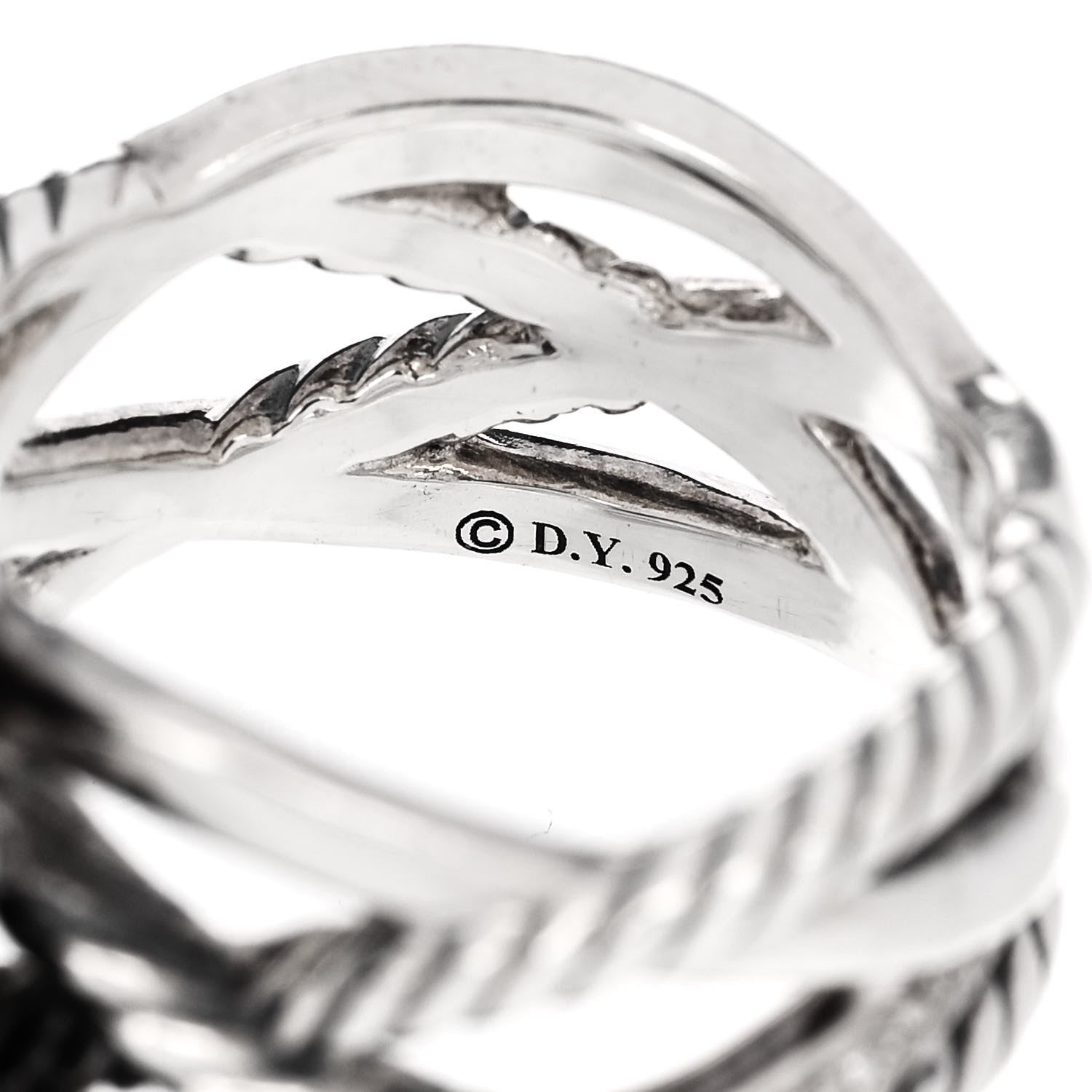 David Yurman Sterling Silver Diamond Black Onyx 20mm Cable Wrap Ring 54 7 5 of 6