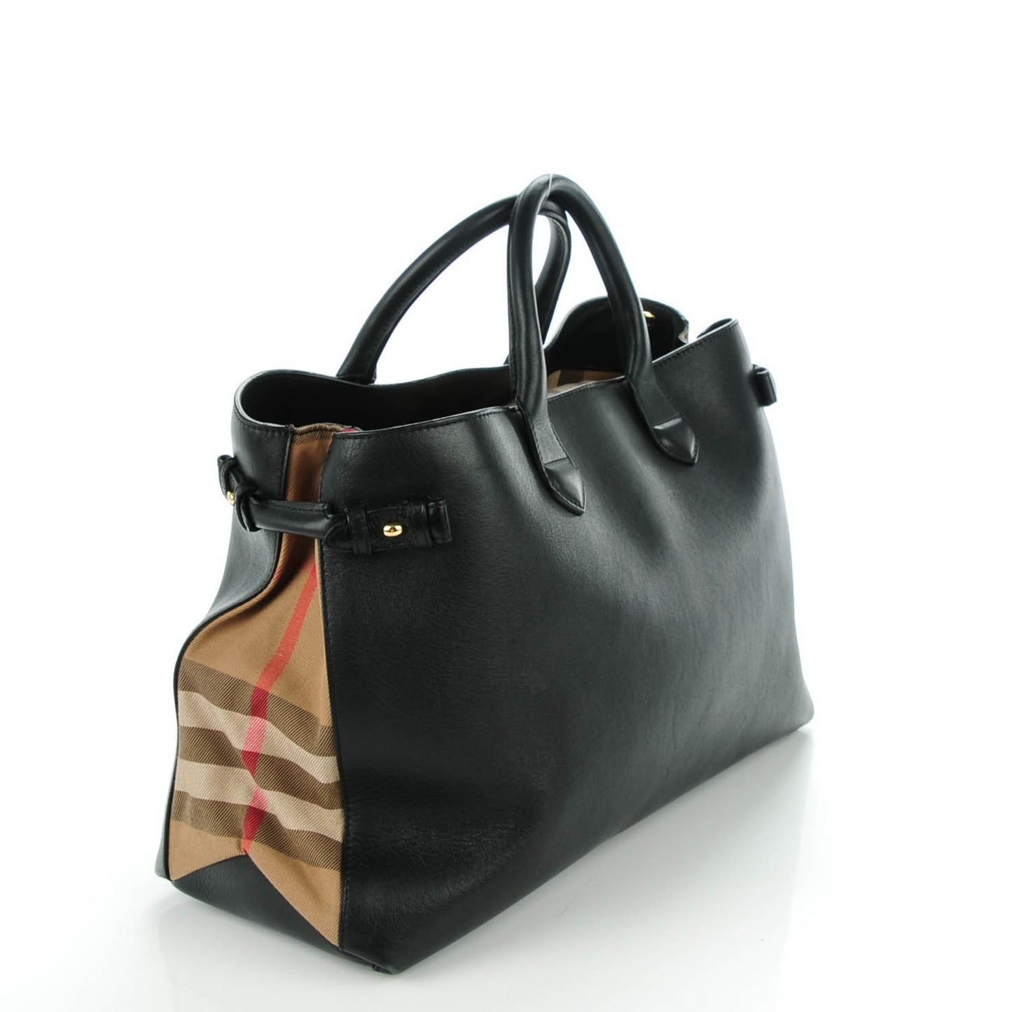 Calfskin House Check Medium Banner Tote Black