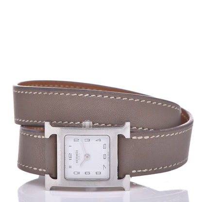 Hermes Stainless Steel Swift 21mm Heure H Hour Double Tour Quartz Watch Etoupe 3 of 9