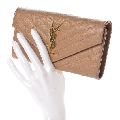 Saint Laurent Grain De Poudre Matelasse Chevron Monogram Flap Wallet Dark Latte 2 of 7
