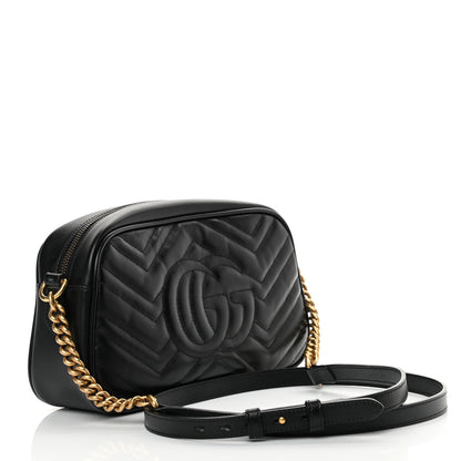 Gucci Calfskin Matelasse Small GG Marmont Chain Shoulder Bag Black 3 of 13