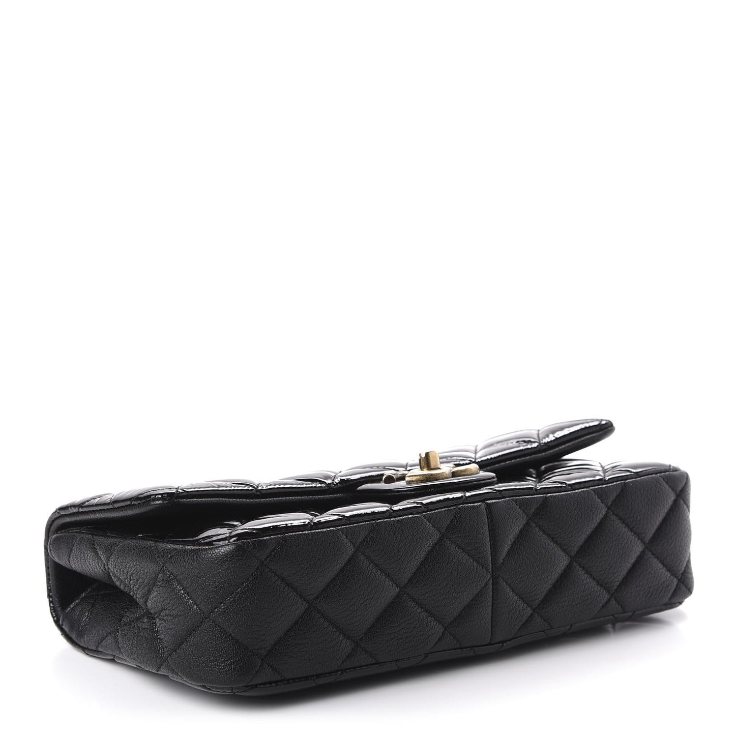 Patent Goatskin Quilted Medium CC Eyelet Flap Black