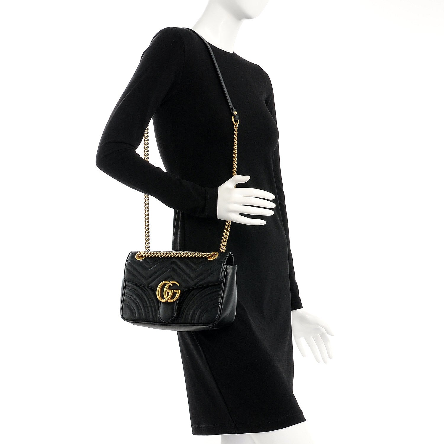 Gucci Calfskin Matelasse Small GG Marmont Shoulder Bag Black 2 of 7