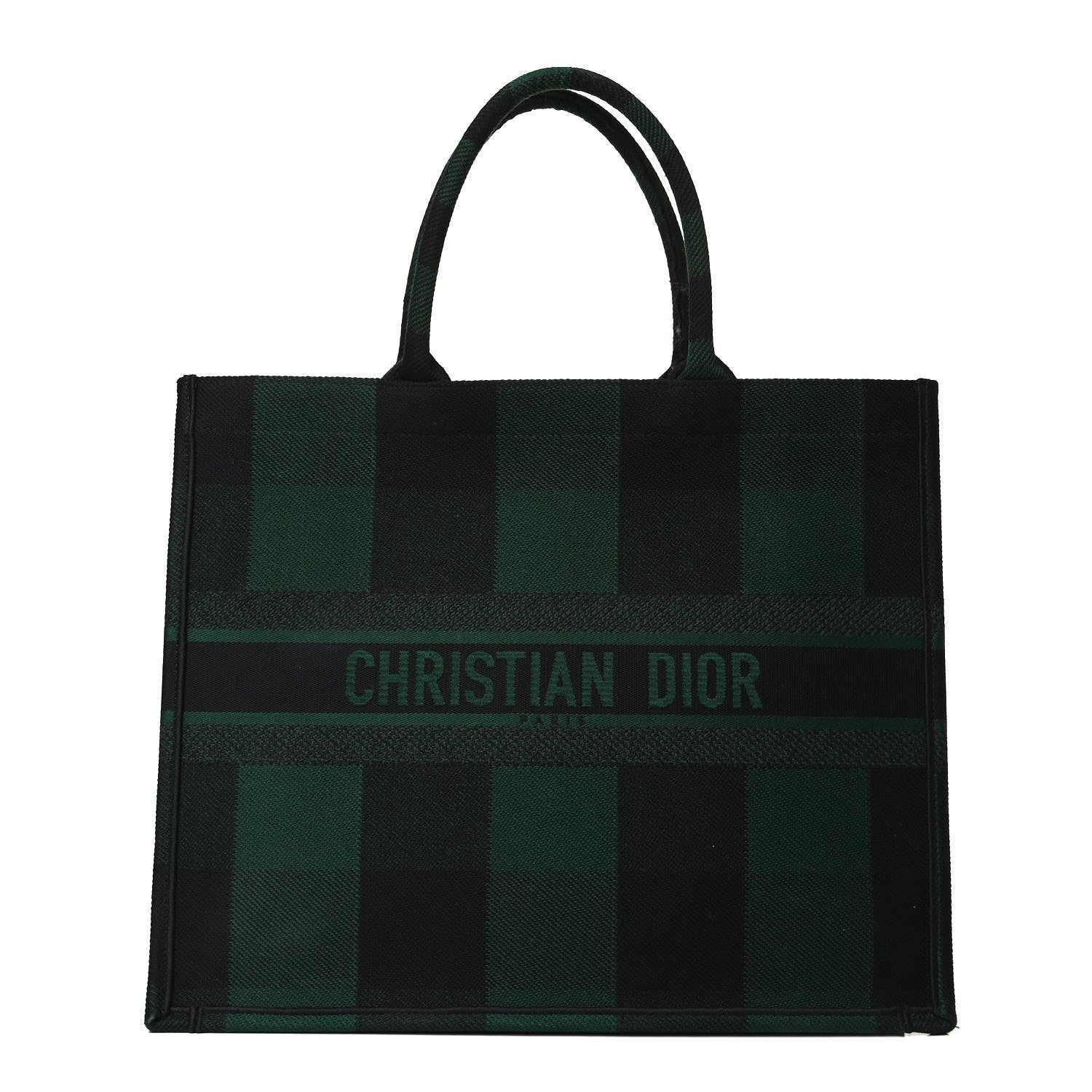 Christian Dior Canvas Embroidered Checkered Book Tote Black Green 1 of 13
