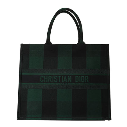 Christian Dior Canvas Embroidered Checkered Book Tote Black Green 1 of 13