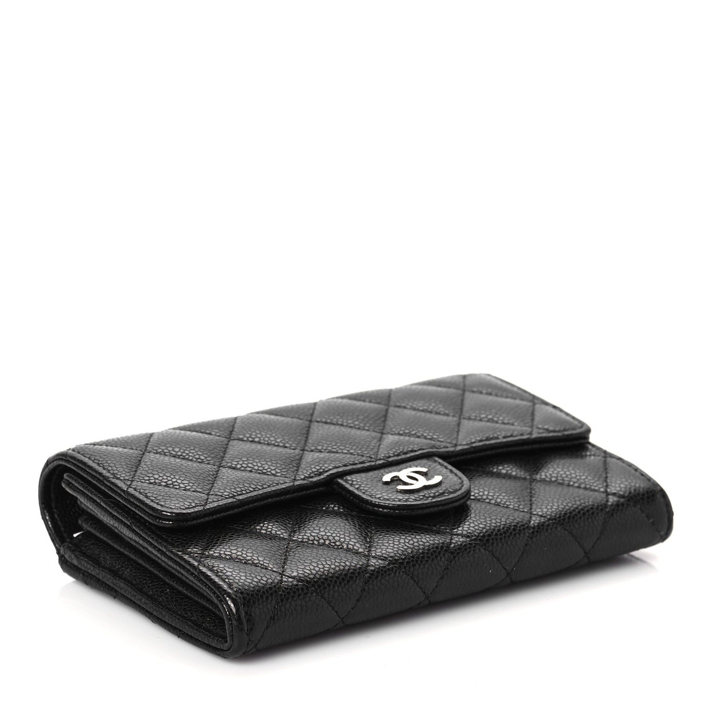 Caviar Quilted Large Gusset Flap Wallet Black