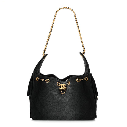 Chanel Washed Denim Quilted Small Chanel 25 Handbag Black 1 of 10
