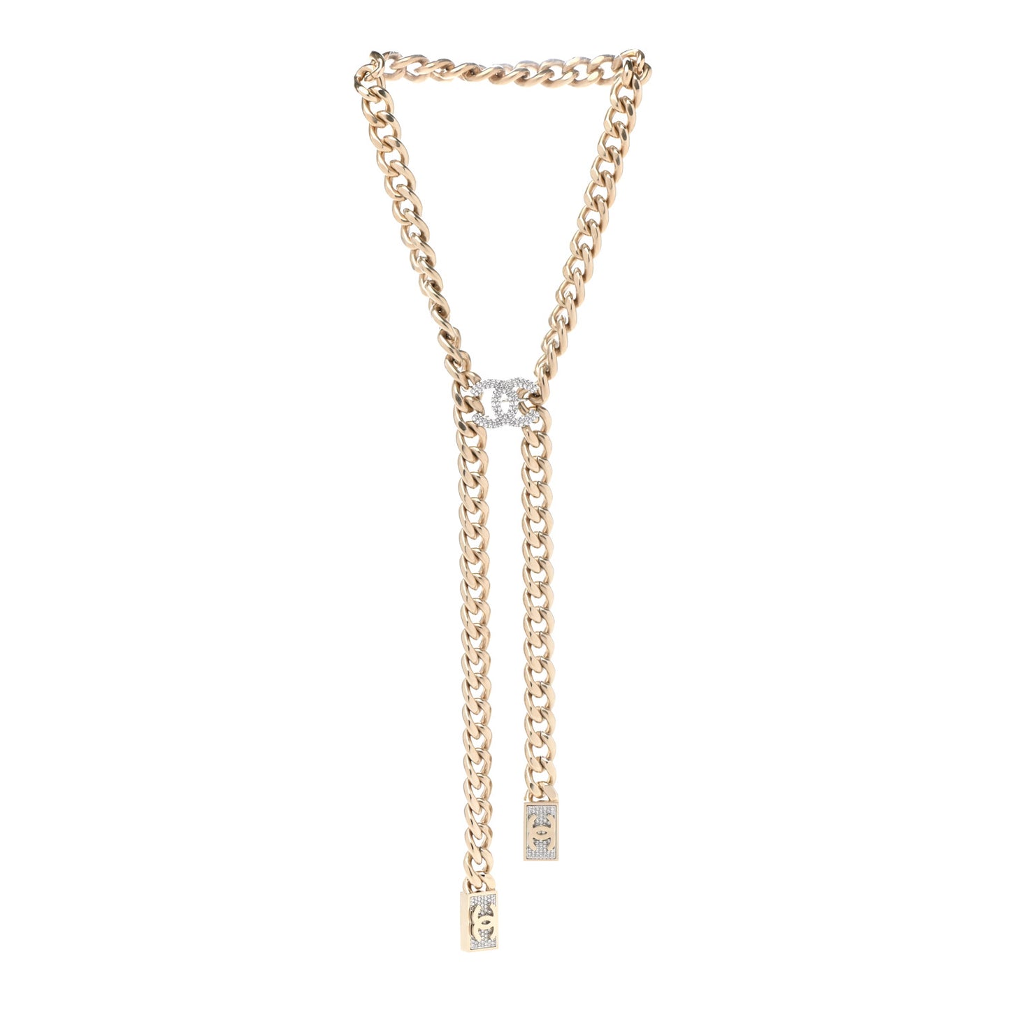 Chain Link Crystal CC Dog Tag Charm Necklace Gold