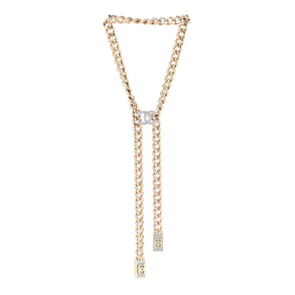 Chanel Chain Link Crystal CC Dog Tag Charm Necklace Gold 3 of 7