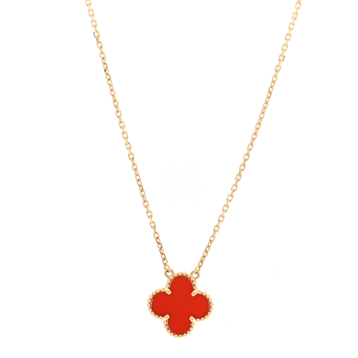 18K Yellow Gold Carnelian Vintage Alhambra Pendant Necklace