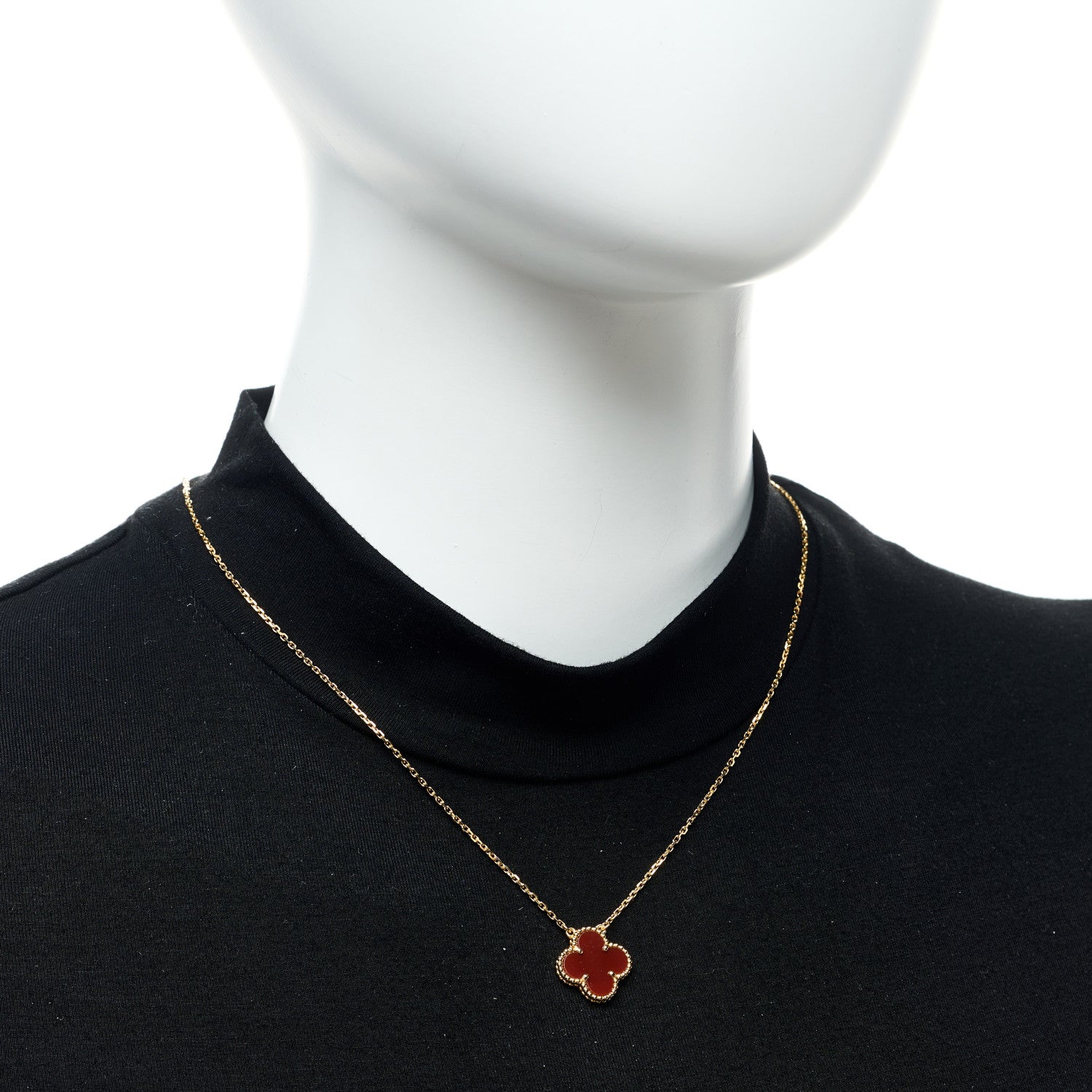 Van Cleef & Arpels 18K Yellow Gold Carnelian Vintage Alhambra Pendant Necklace 2 of 6