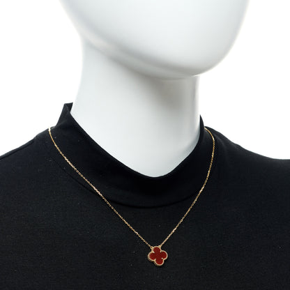 Van Cleef & Arpels 18K Yellow Gold Carnelian Vintage Alhambra Pendant Necklace 2 of 6