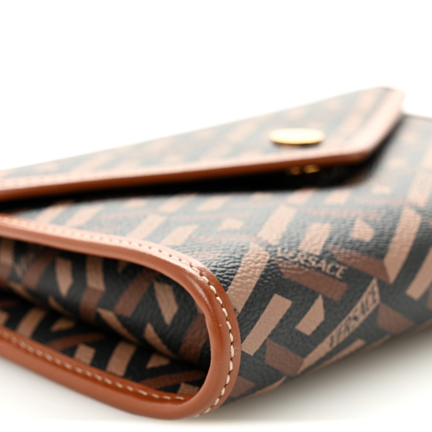 Coated Canvas La Greca Signature Wallet On Chain Brown
