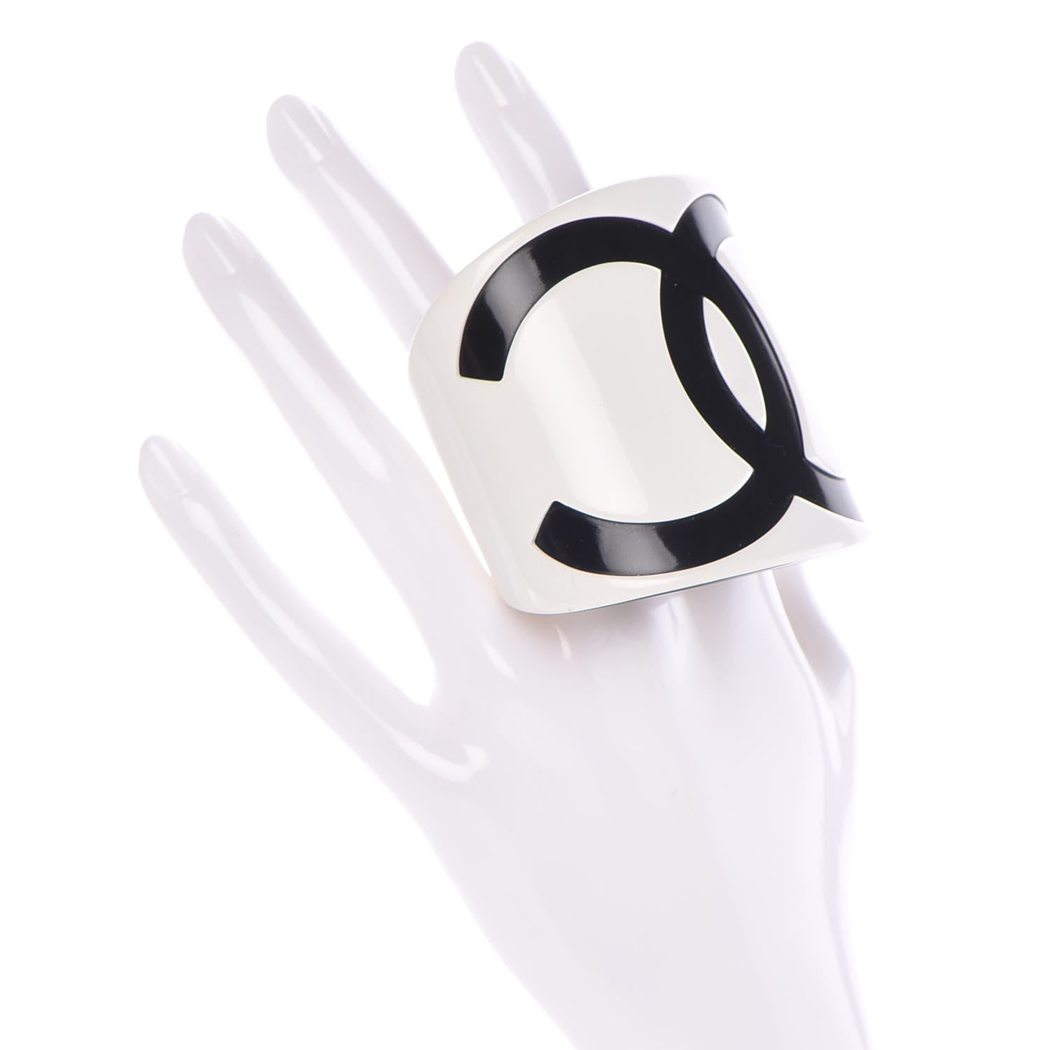 Chanel Resin CC Wide Cuff White Black 2 of 5