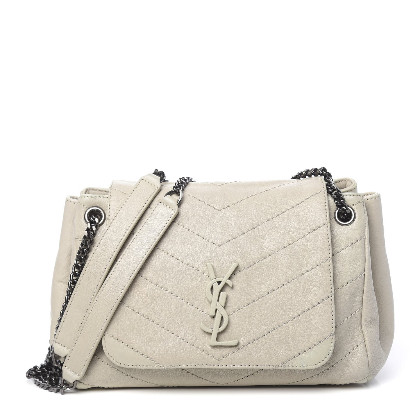 Pebbled Lambskin Chevron Monogram Small Nolita White Vintage
