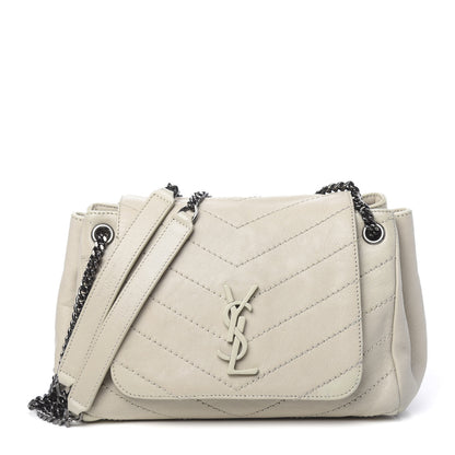 Saint Laurent Pebbled Lambskin Chevron Monogram Small Nolita White Vintage 1 of 12