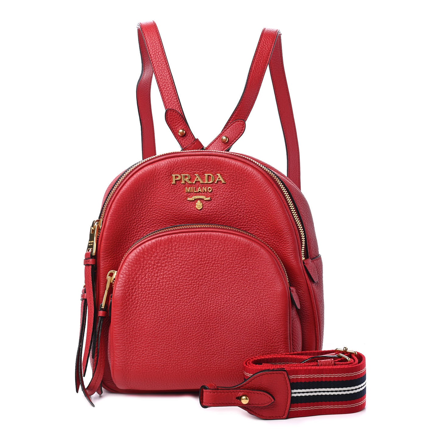 Vitello Daino Zip Backpack Rosso
