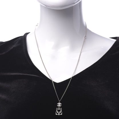 Chanel Crystal Emoji Choupette Cat Pendant Necklace Silver 2 of 6