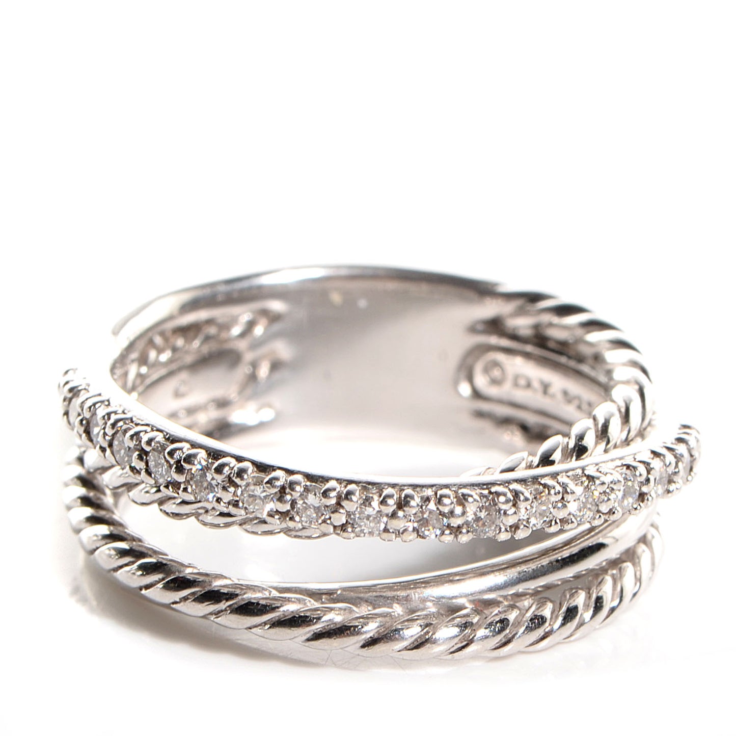 Sterling Silver Pave Diamond Crossover Cable Ring 6
