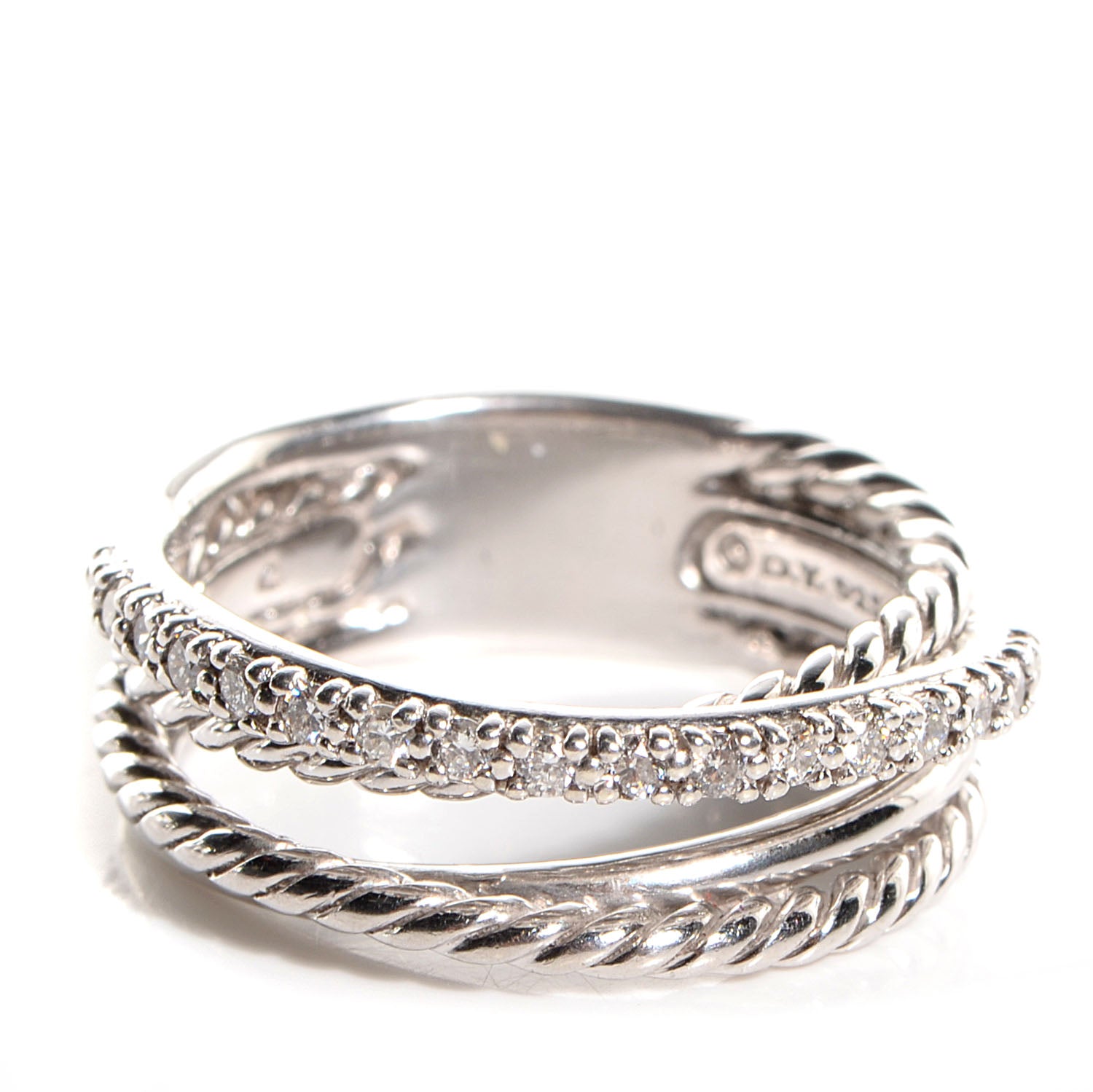 David Yurman Sterling Silver Pave Diamond Crossover Cable Ring 6 1 of 7