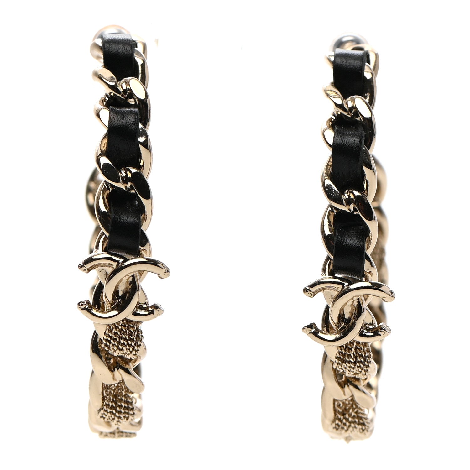 Chanel Lambskin CC Chain Hoop Earrings Gold 1 of 4