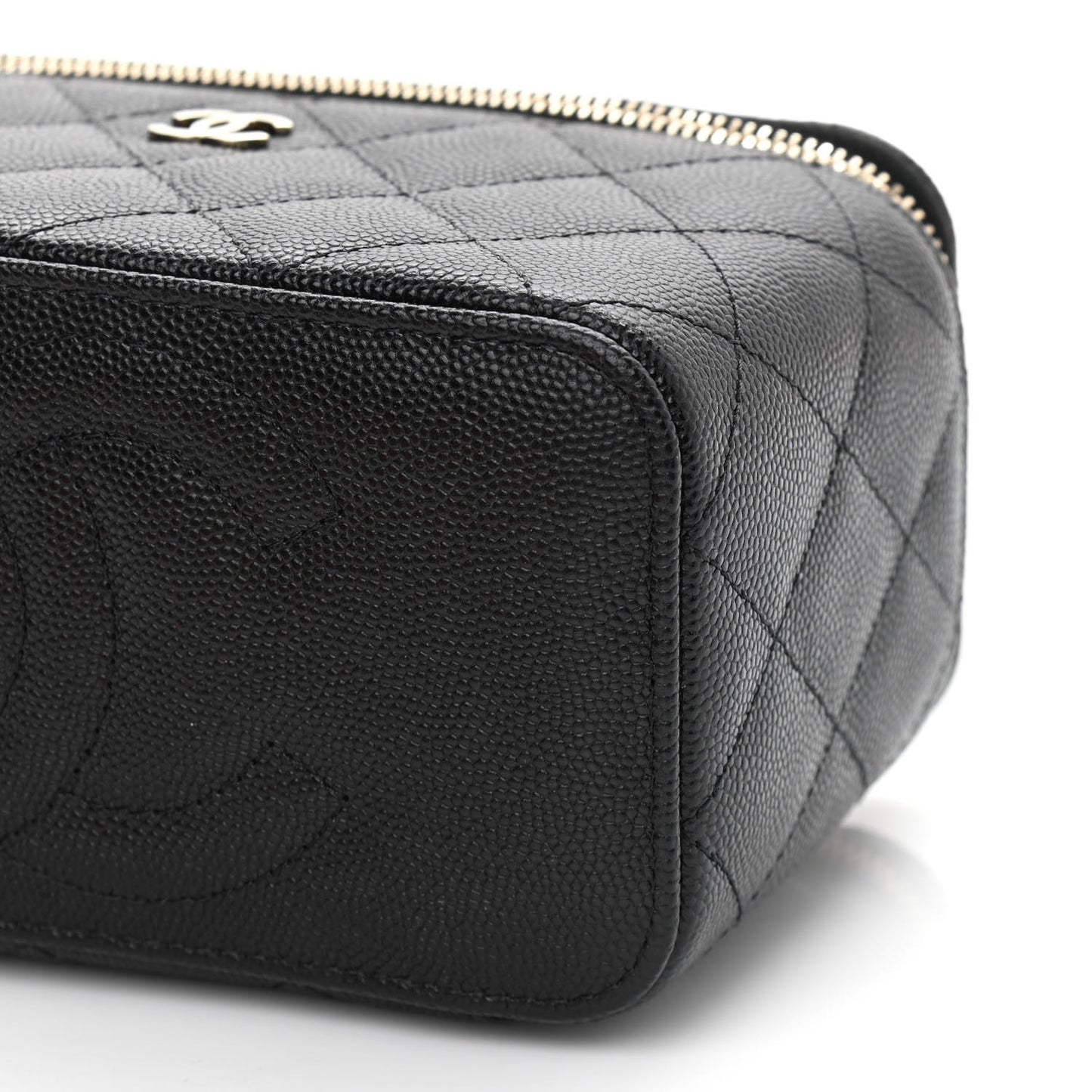 Caviar Quilted Small Vanity Case With Chain Black