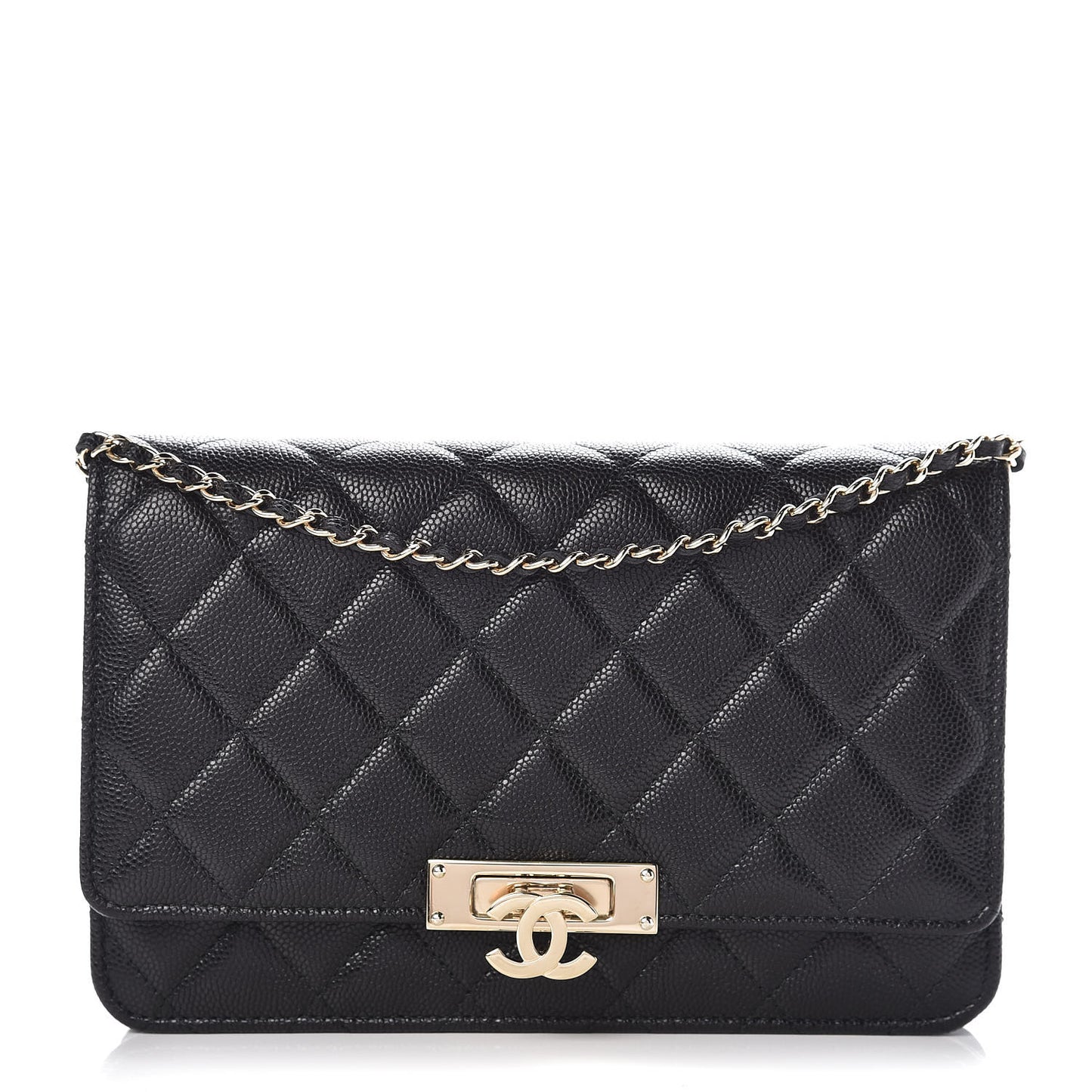 Caviar Quilted Golden Class Wallet On Chain WOC Black