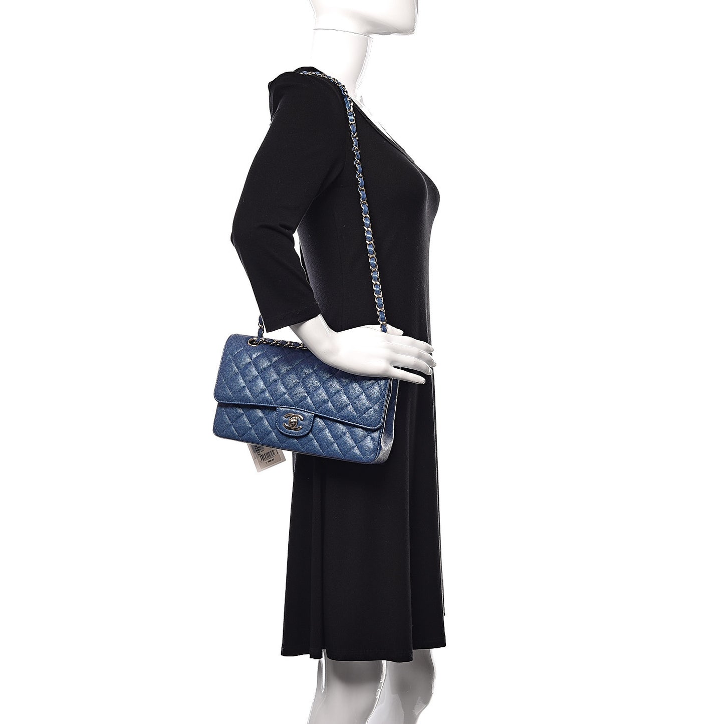 Iridescent Caviar Quilted Medium Double Flap Dark Blue