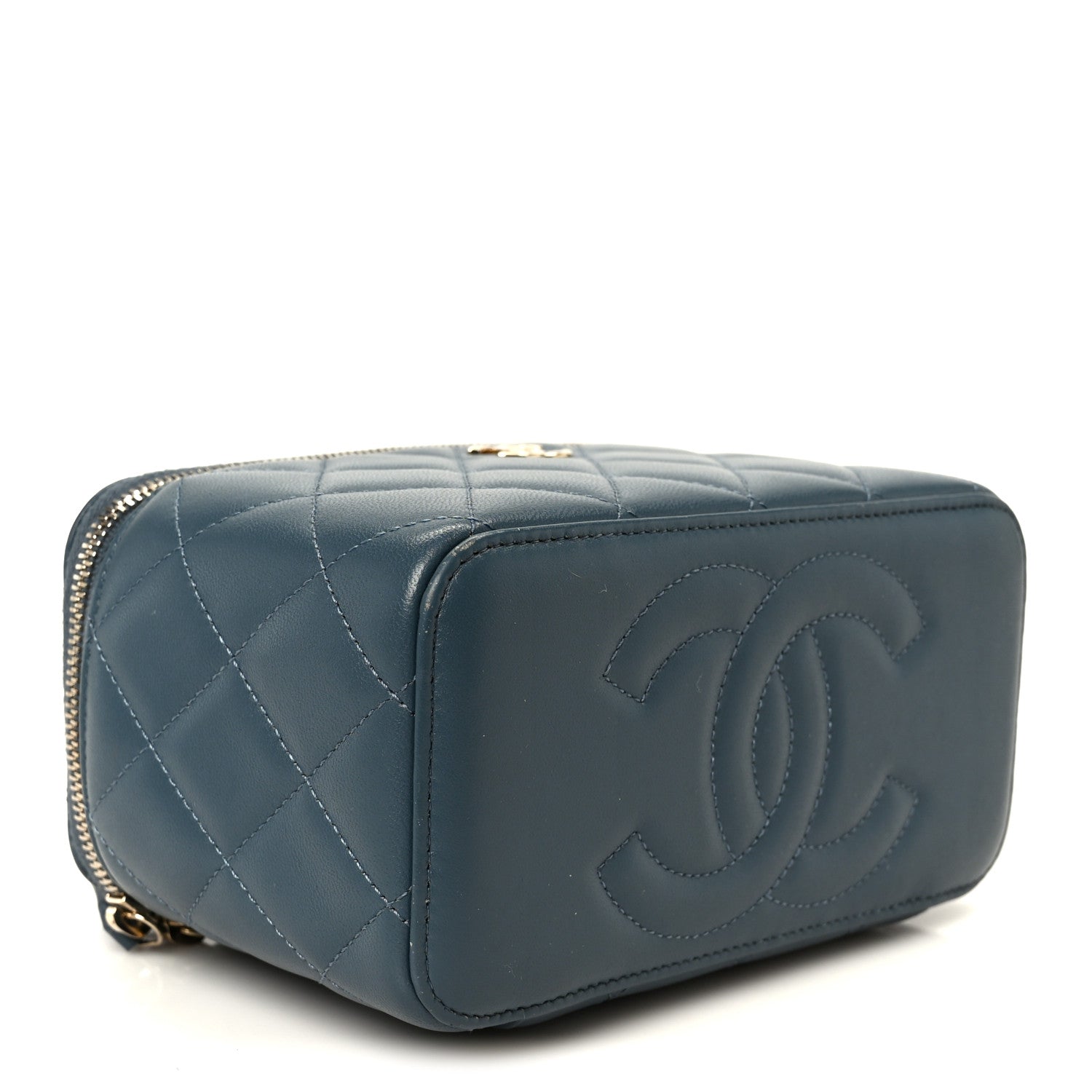 c*t様 CHANEL 青 レザー ケース Chanel Lambskin Quilted Small Top Handle Vanity Case With Chain
